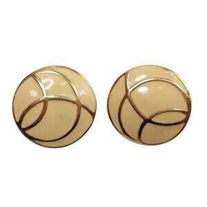 Vintage Monet Enamel Button Earrings Gold Tone Geometric